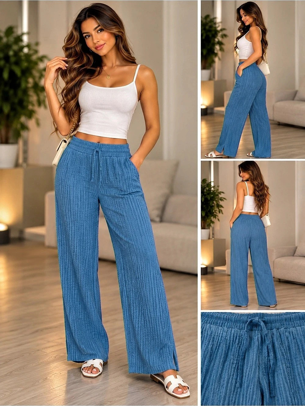 Women's Blue Wide Leg Pants